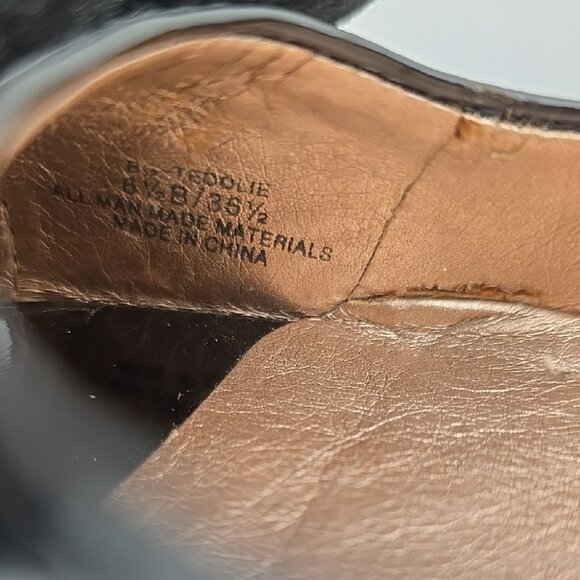 BCBGeneration Tedolie Black Patent Faux Suede Peep Toe Wedge Pump Size 6.5B - Picture 13 of 15